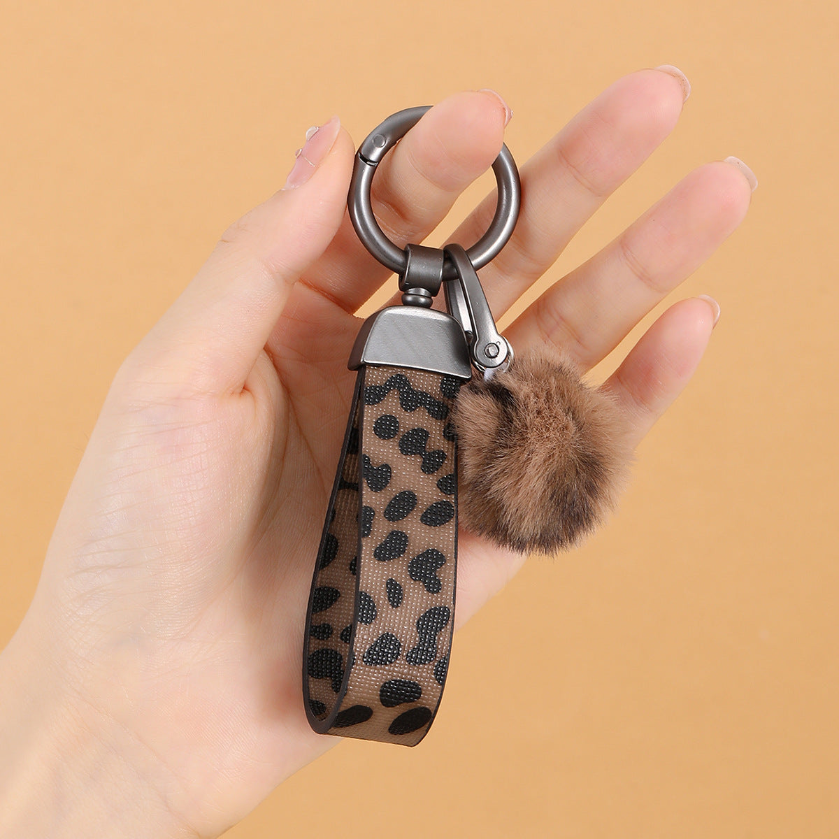 Wholesale Leopard Print Fur Ball Leather Keychain
